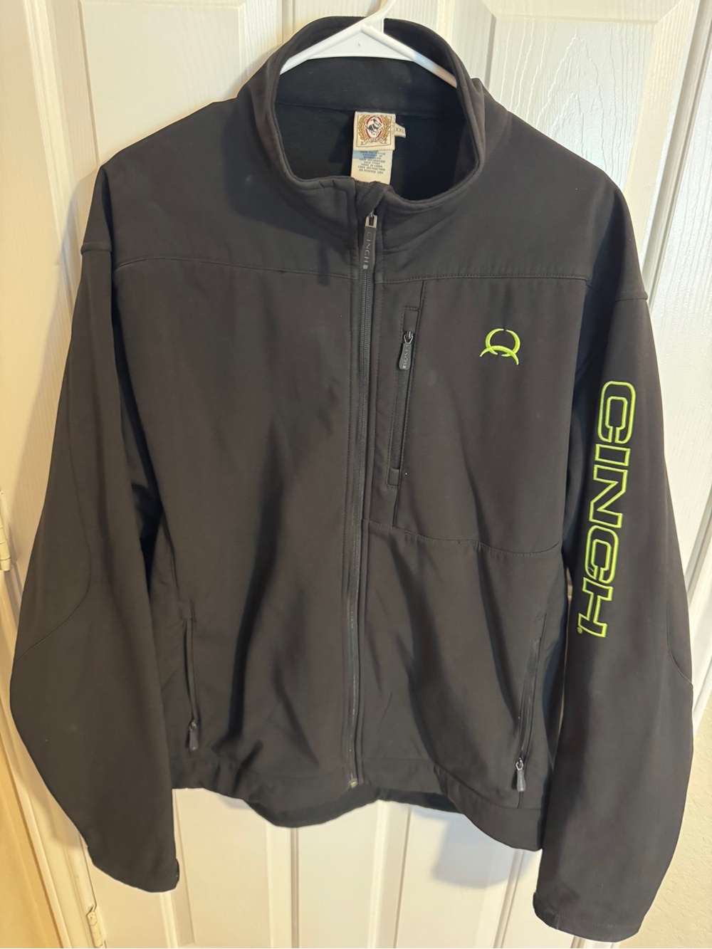 Cinch Men's Black Jacket with Neon Green Logo